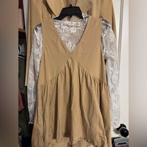 Elegant Tan Lace Overlay Women's dress